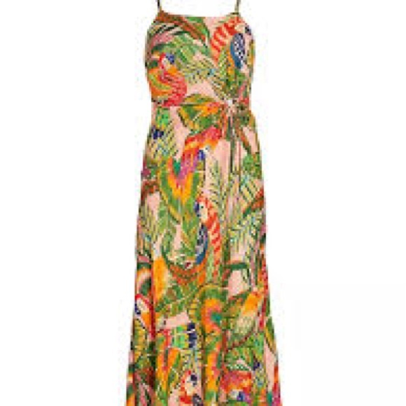 Farm Rio Macaw Leaves Tropical Print Midi Dress XS - Picture 6 of 10